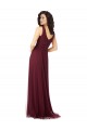 Tulle Long V-Neck Burgundy Gold A-Line Bridesmaid Dress Sudbury
