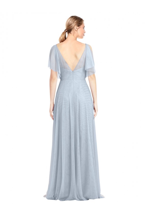 Tulle V-Back Long Spaghetti Straps A-Line Bridesmaid Dress / Evening Dress Sudbury