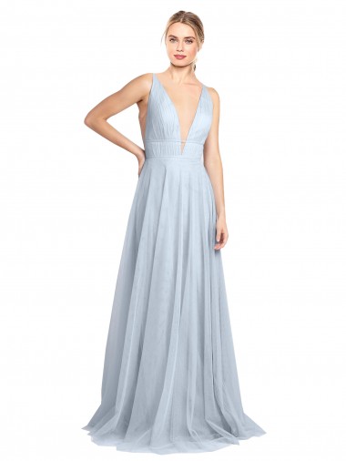 Tulle V-Back Long Floor Length Spaghetti Straps A-Line Bridesmaid Dress Sudbury