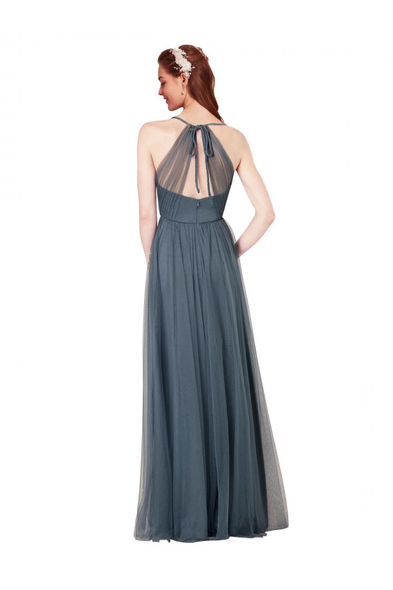 Tulle Keyhole Back Long Spaghetti Straps A-Line Bridesmaid Dress Sudbury