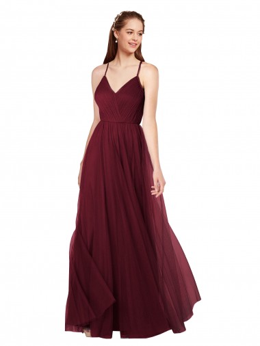 Tulle Keyhole Back Long Spaghetti Straps A-Line Bridesmaid Dress Sudbury