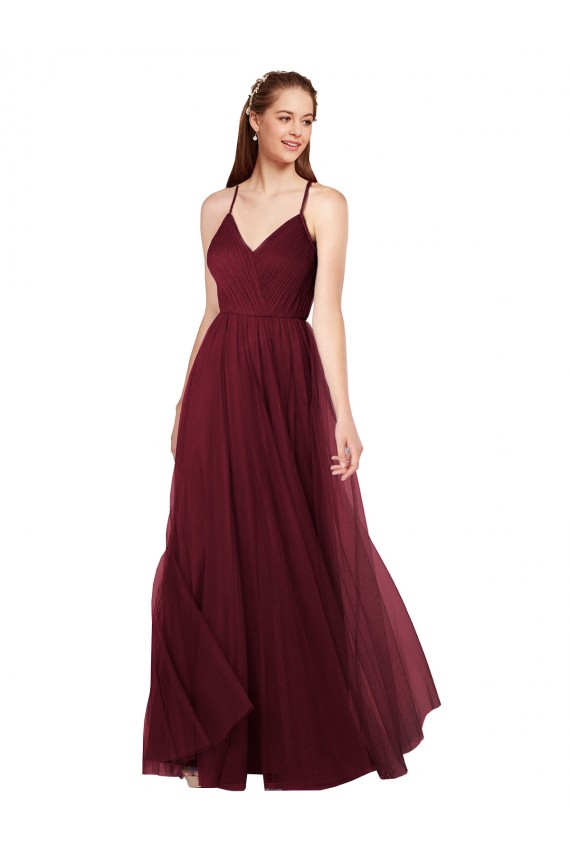 Tulle Keyhole Back Long Spaghetti Straps A-Line Bridesmaid Dress Sudbury