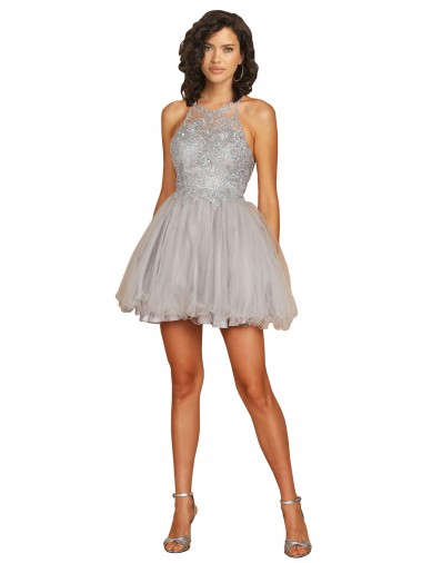 Tulle Criss Cross Open Back Short Halter Neck A-Line Bridesmaid Dress Sudbury