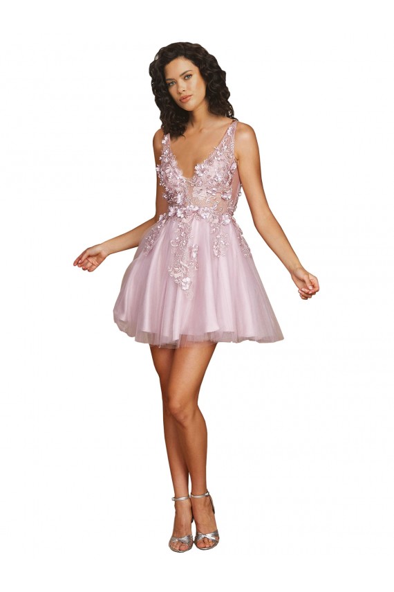 Tulle V-Back Short V-Neck A-Line Bridesmaid Dress Sudbury