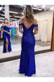 Velvet Sequin Long Spaghetti Straps Sheath Prom Dress / Evening Dress Sudbury