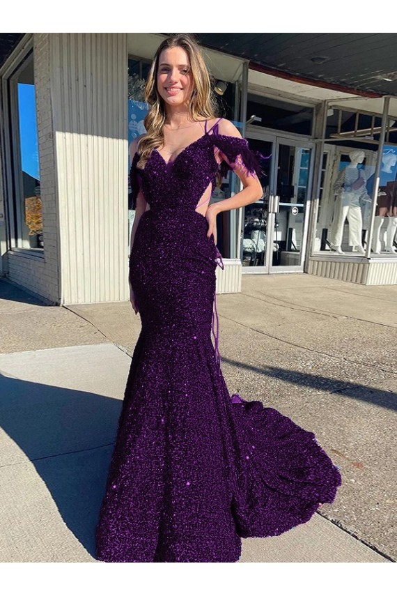 Velvet Sequin Court Train Spaghetti Straps Sheath Prom Dress / Evening Dress Sudbury