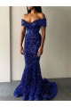 Velvet Sequin Sweep Train Off the Shoulder Mermaid Prom Dresses Sudbury