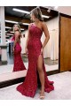 Velvet Sequin Sweep Train One Shoulder Mermaid Evening Dress Sudbury