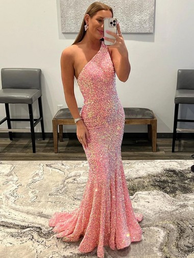 Velvet Sequin Sweep Train One Shoulder Sheath Prom Dress Sudbury