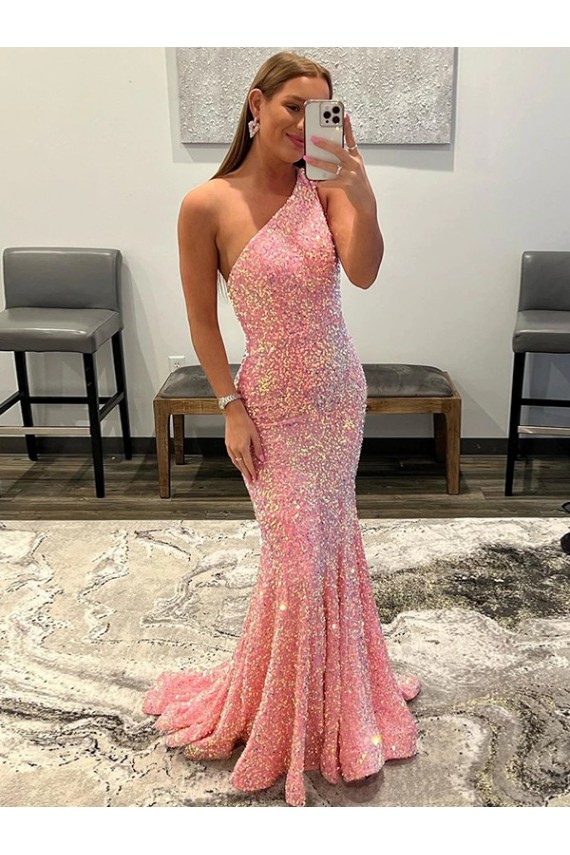 Velvet Sequin Sweep Train One Shoulder Sheath Prom Dress Sudbury
