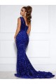 Velvet Sequin Court Train One Shoulder Mermaid Prom Dress / Evening Dress Sudbury