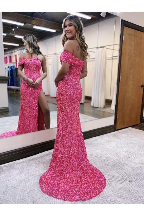 Velvet Sequin Sweep Train One Shoulder Sheath Evening Gown Sudbury