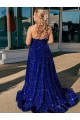 Velvet Sequin Sweep Train One Shoulder A-Line Prom Dress / Evening Gown Sudbury