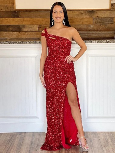 Velvet Sequin Sweep Train One Shoulder Sheath Prom Dress Sudbury