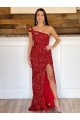 Velvet Sequin Sweep Train One Shoulder Sheath Prom Dress Sudbury