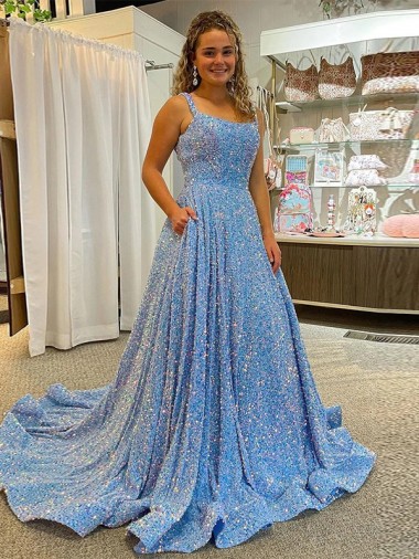 Velvet Sequin Court Train Scoop Neck A-Line Prom Dress / Evening Dress Sudbury