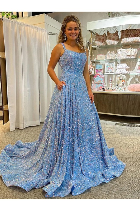 Velvet Sequin Court Train Scoop Neck A-Line Prom Dress / Evening Dress Sudbury