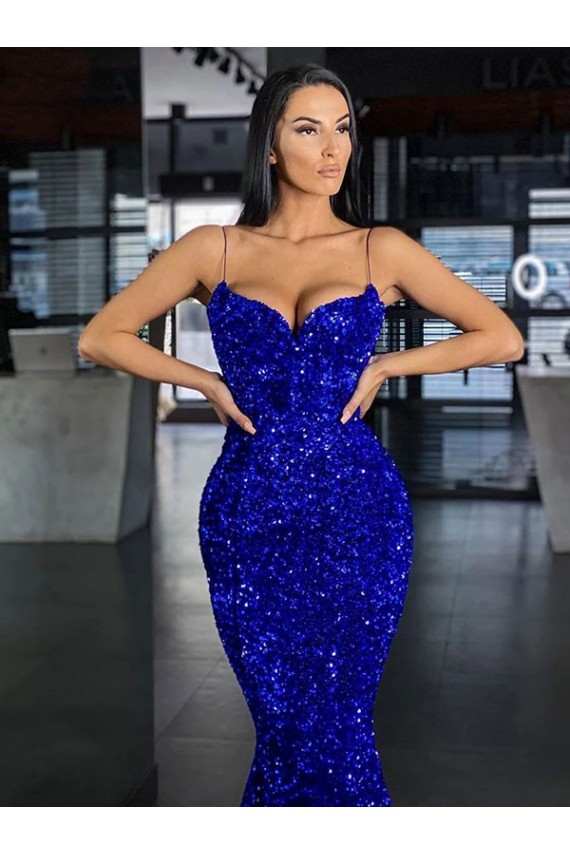 Velvet Sequin Sweep Train Spaghetti Straps Mermaid Evening Gown / Prom Dress Sudbury
