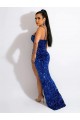 Velvet Sequin Sleeveless Spaghetti Straps Royal Blue Sheath Evening Dress Sudbury
