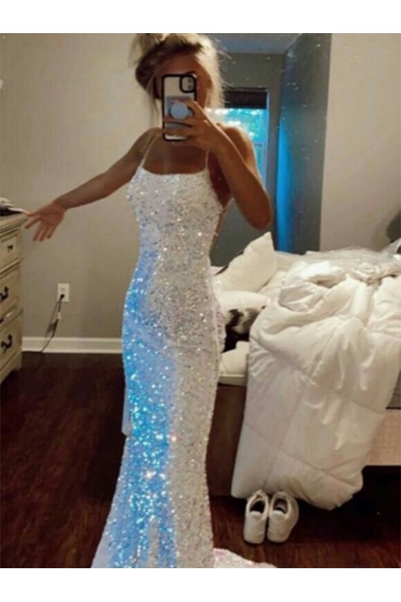 Velvet Sequin Sweep Train Spaghetti Straps Sheath Evening Dress Sudbury