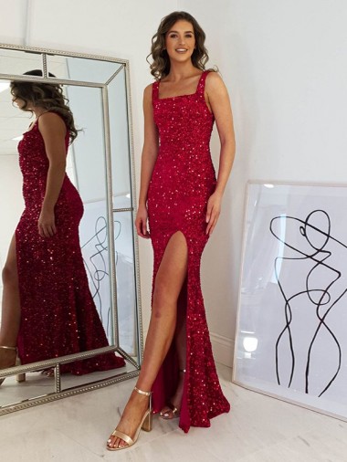 Velvet Sequin Long Square Neck Sheath Prom Dress Sudbury