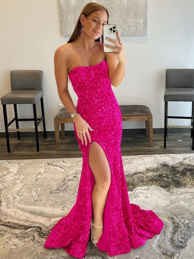 Velvet Sequin Sleeveless Strapless Fuchsia Sheath Prom Dress Sudbury