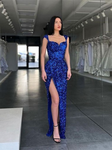 Velvet Sequin Sweep Train Spaghetti Straps Sheath Evening Gown / Prom Dress Sudbury