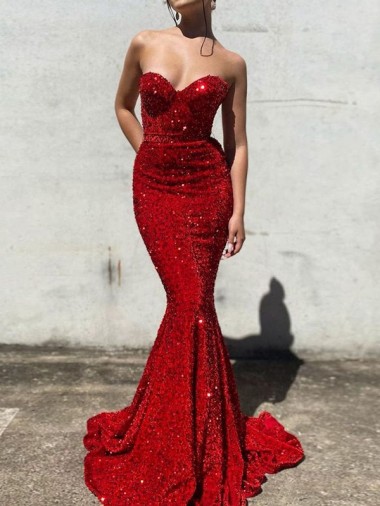 Velvet Sequin Court Train Sweetheart Mermaid Prom Dress / Evening Gown Sudbury