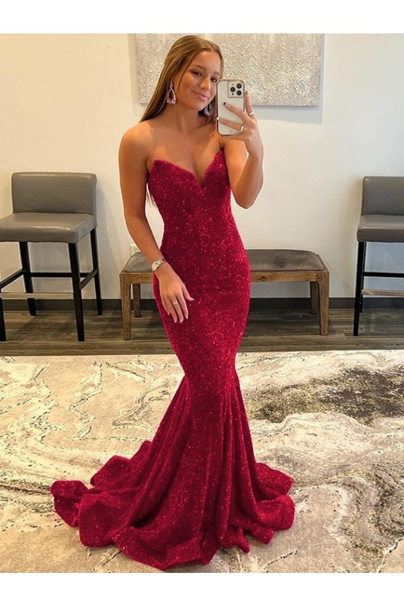 Velvet Sequin Sweep Train Sweetheart Sheath Prom Dress Sudbury
