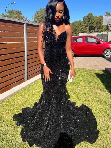 Velvet Sequin Long Sweetheart Mermaid Prom Dress Sudbury