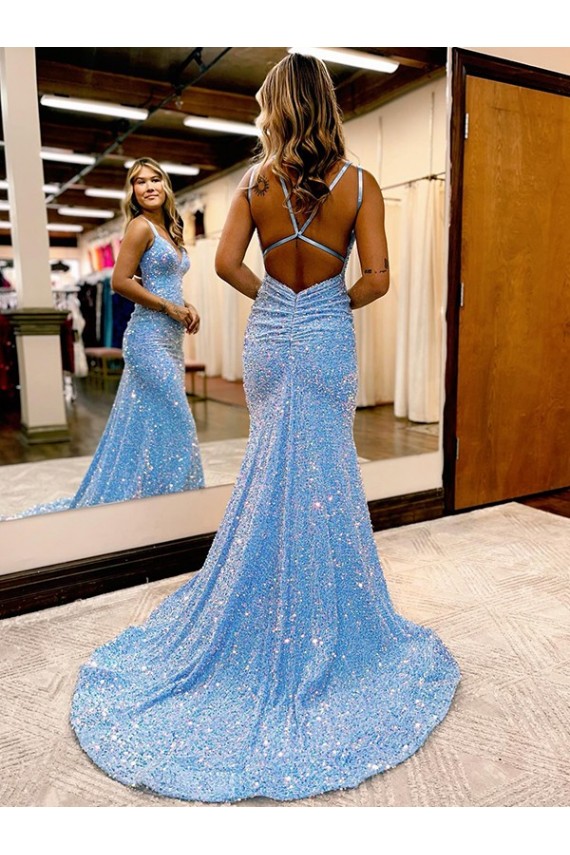Velvet Sequin Sweep Train V-Neck Sheath Evening Gown Sudbury