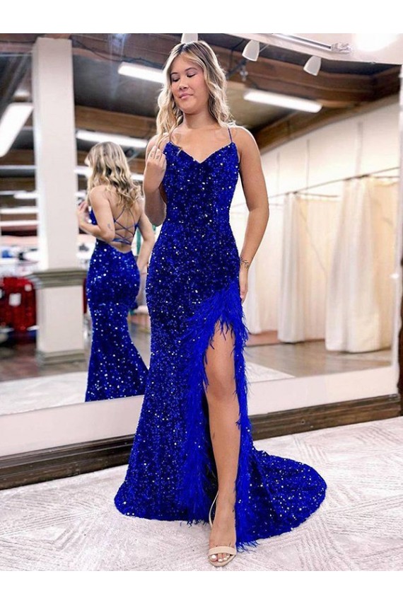 Velvet Sequin Sweep Train V-Neck Sheath Evening Dress Sudbury