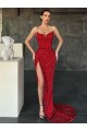 Velvet Sequin Sleeveless V-Neck Red Sheath Evening Gown / Prom Dress Sudbury