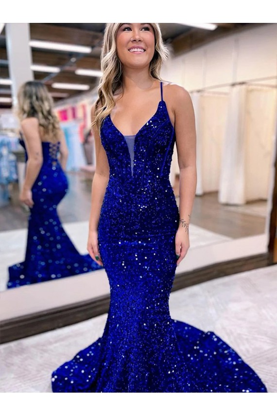 Velvet Sequin Court Train V-Neck Mermaid Prom Dress Sudbury