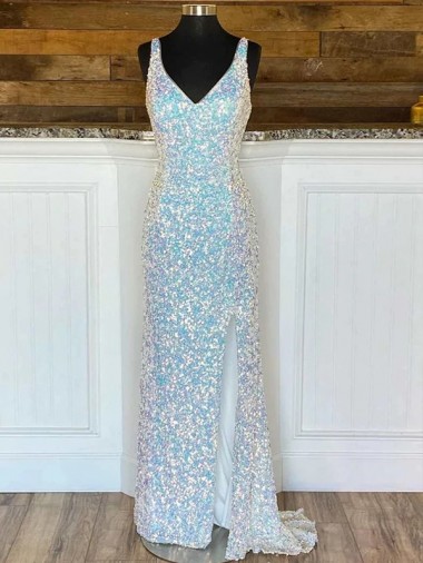 Velvet Sequin Sweep Train V-Neck Sheath Evening Gown / Prom Dress Sudbury
