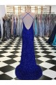 Velvet Sequin Sleeveless V-Neck Royal Blue Sheath Prom Dress / Evening Gown Sudbury