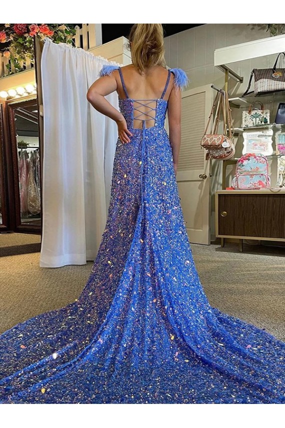 Velvet Sequin Court Train V-Neck A-Line Prom Dress / Evening Dress Sudbury