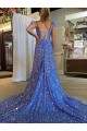 Velvet Sequin Court Train V-Neck A-Line Prom Dress / Evening Dress Sudbury