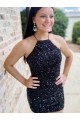 Velvet Sequin Short Halter Neck Sheath Prom Dress Sudbury