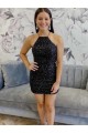 Velvet Sequin Short Halter Neck Sheath Prom Dress Sudbury