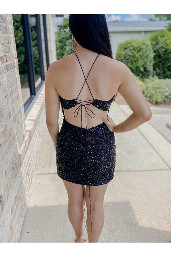 Velvet Sequin Short Halter Neck Sheath Prom Dress Sudbury