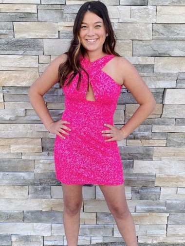 Velvet Sequin Short Halter Neck Sheath Homecoming Dress Sudbury