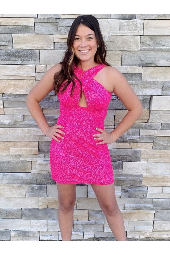Velvet Sequin Short Halter Neck Sheath Homecoming Dress Sudbury