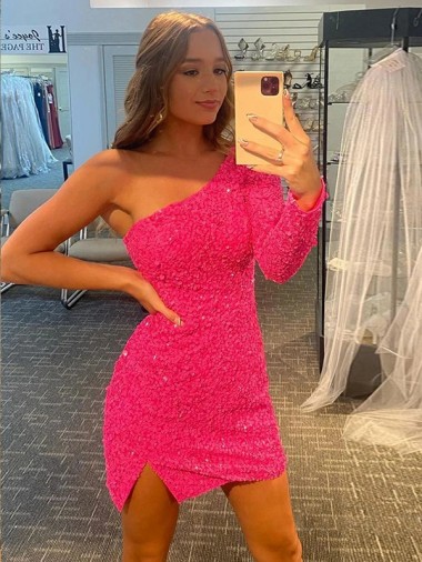 Velvet Sequin Short One Shoulder Sheath Prom Dress / Evening Dress Sudbury