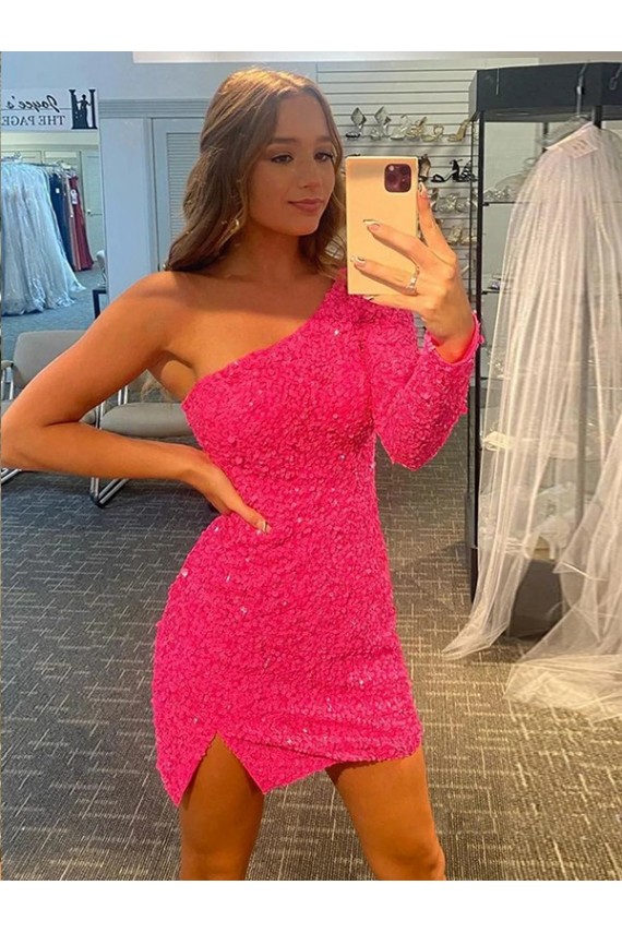 Velvet Sequin Short One Shoulder Sheath Prom Dress / Evening Dress Sudbury