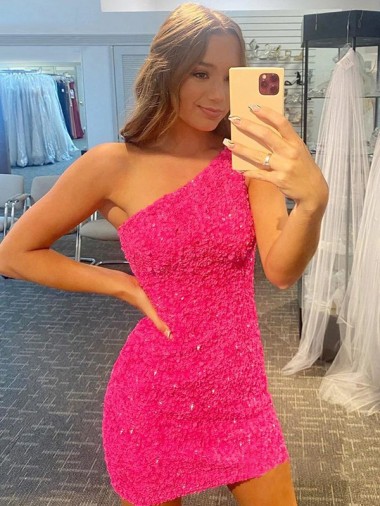 Velvet Sequin Short One Shoulder Sheath Evening Gown Sudbury