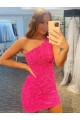 Velvet Sequin Short One Shoulder Sheath Evening Gown Sudbury