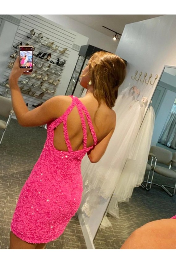 Velvet Sequin Short One Shoulder Sheath Evening Gown Sudbury