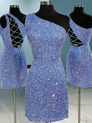 Velvet Sequin Short One Shoulder Sheath Prom Dress Sudbury