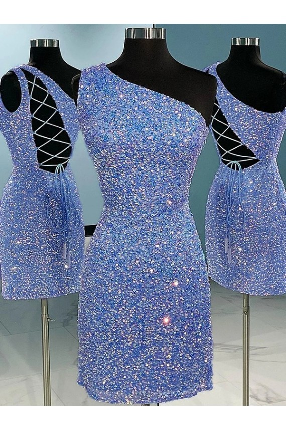Velvet Sequin Short One Shoulder Sheath Prom Dress Sudbury